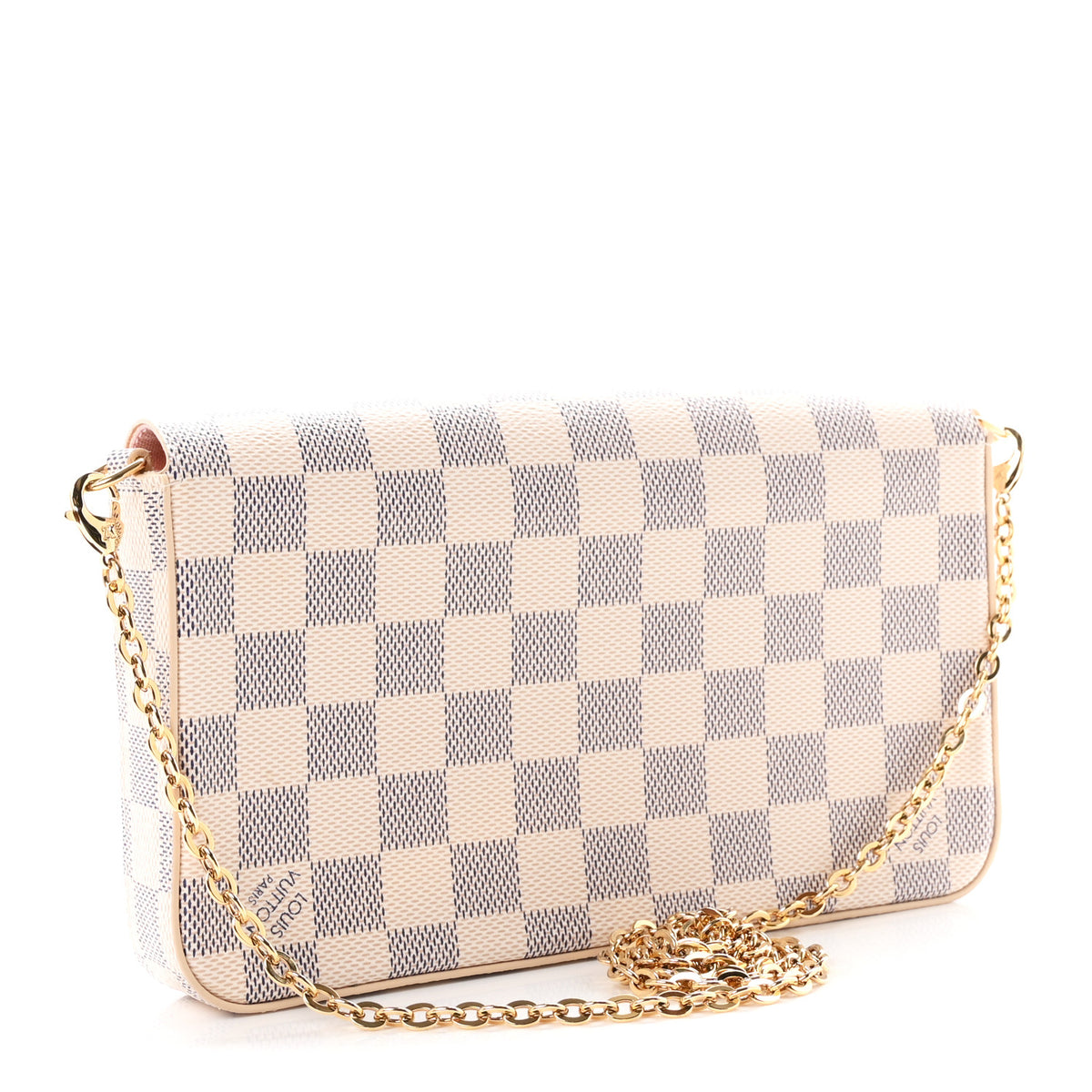 Damier Azur Pochette Felicie Chain Wallet Rose Ballerine