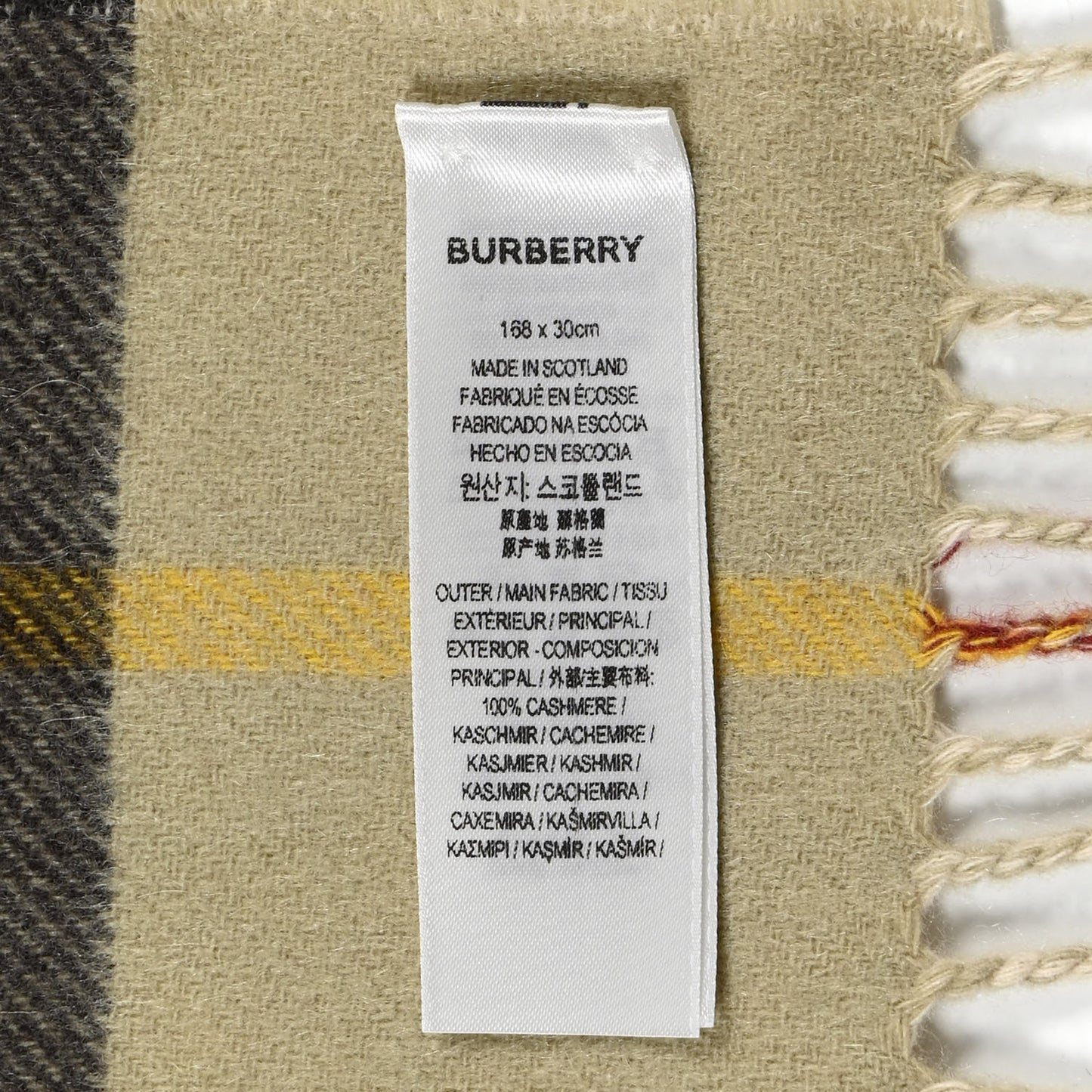Cashmere Contrast Check Fringe Scarf Stone Hunter