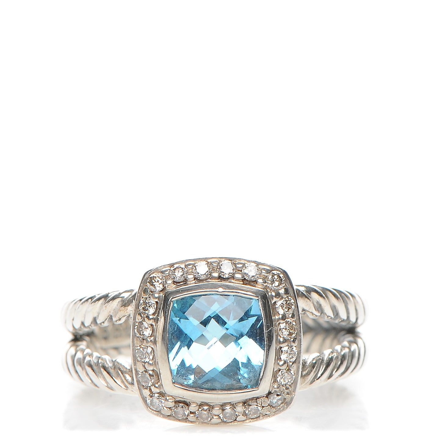 Sterling Silver Diamond Blue Topaz 7mm Petite Albion Ring 54 6.75