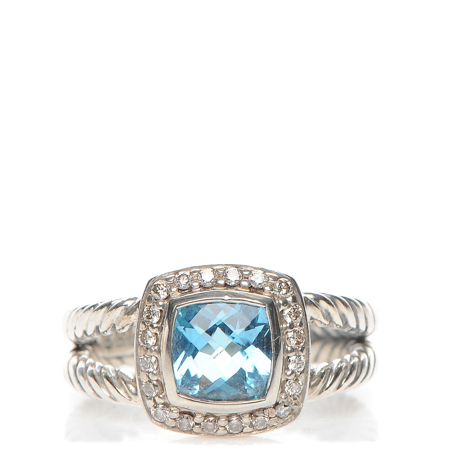 David Yurman Sterling Silver Diamond Blue Topaz 7mm Petite Albion Ring 54 6.75 1 of 5