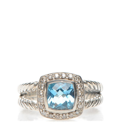 David Yurman Sterling Silver Diamond Blue Topaz 7mm Petite Albion Ring 54 6.75 1 of 5
