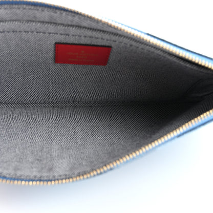 Louis Vuitton Denim Damier Monogram Patchwork Neverfull MM Pochette Blue Rouge 5 of 8