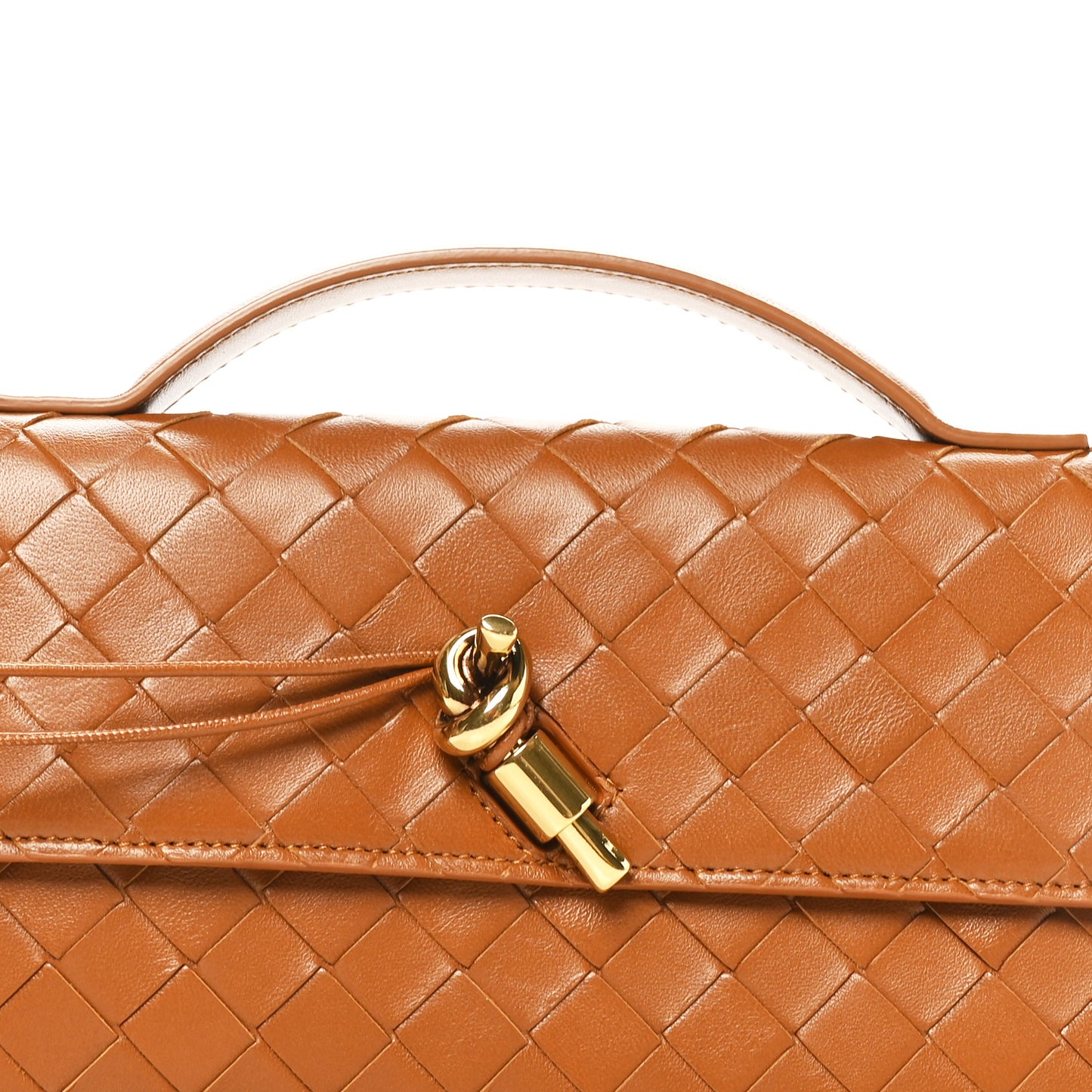 Nappa Intrecciato Long Andiamo Top Handle Clutch Cognac