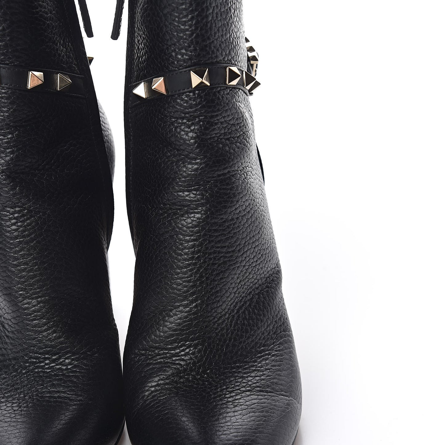 Pebbled Calfskin Rockstud Single Buckle 90mm Block Heel Ankle Boots 38 Black