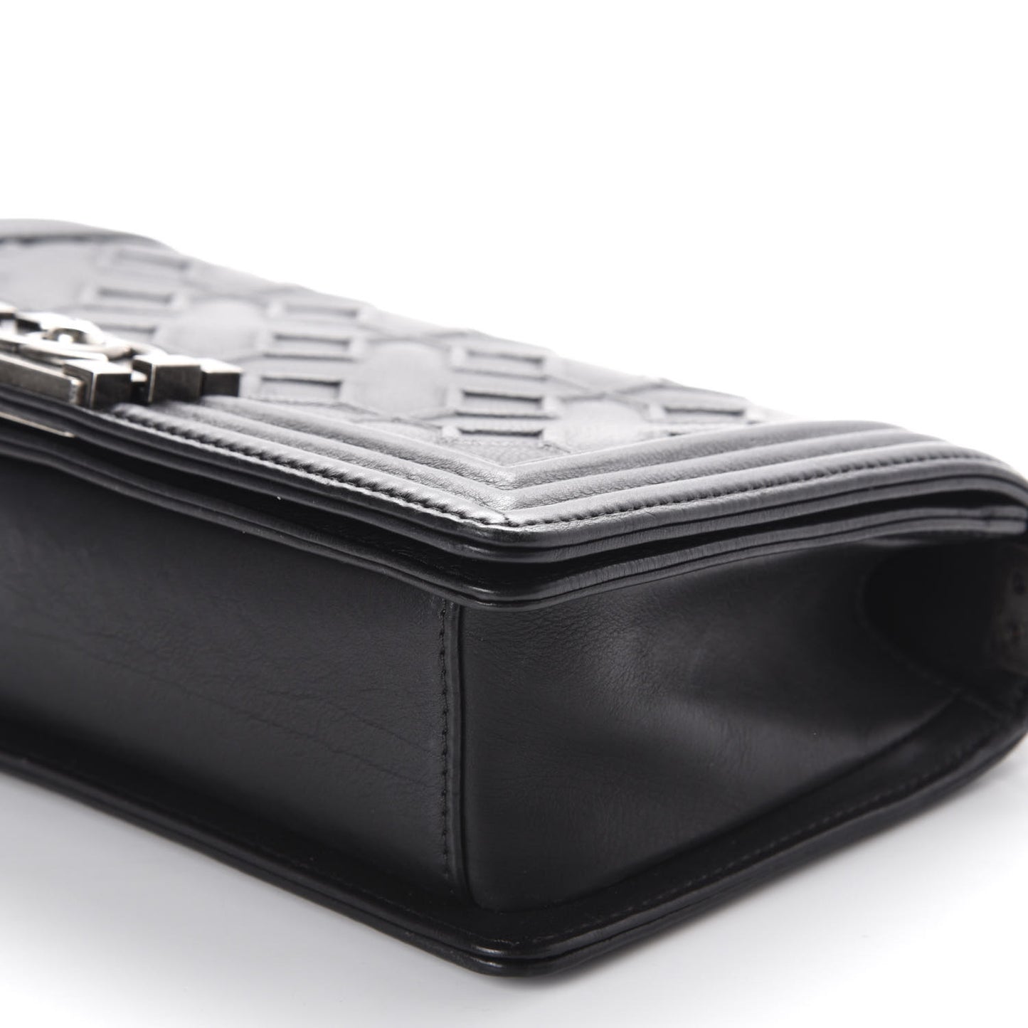 Calfskin Crystal Embossed Medium Boy Flap Black