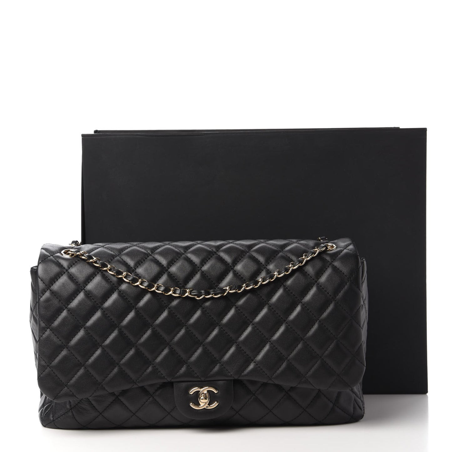 Metallized Calfskin Quilted Small XXL Travel Flap Bag Black