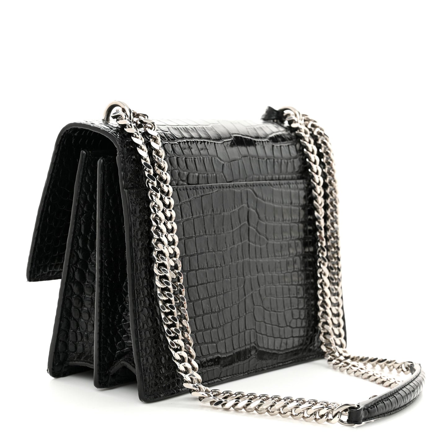 Calfskin Crocodile Embossed Medium Monogram Sunset Black
