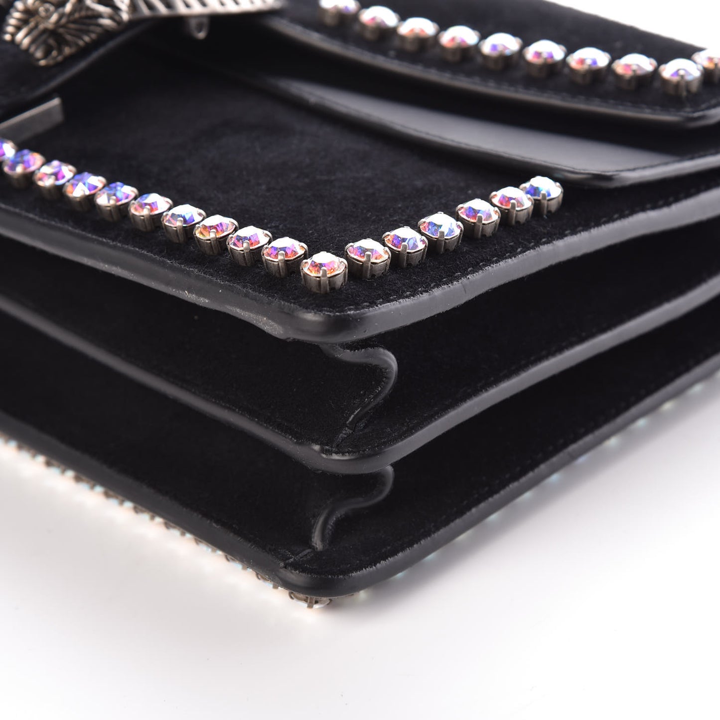 Suede Crystal Small Dionysus Shoulder Bag Black