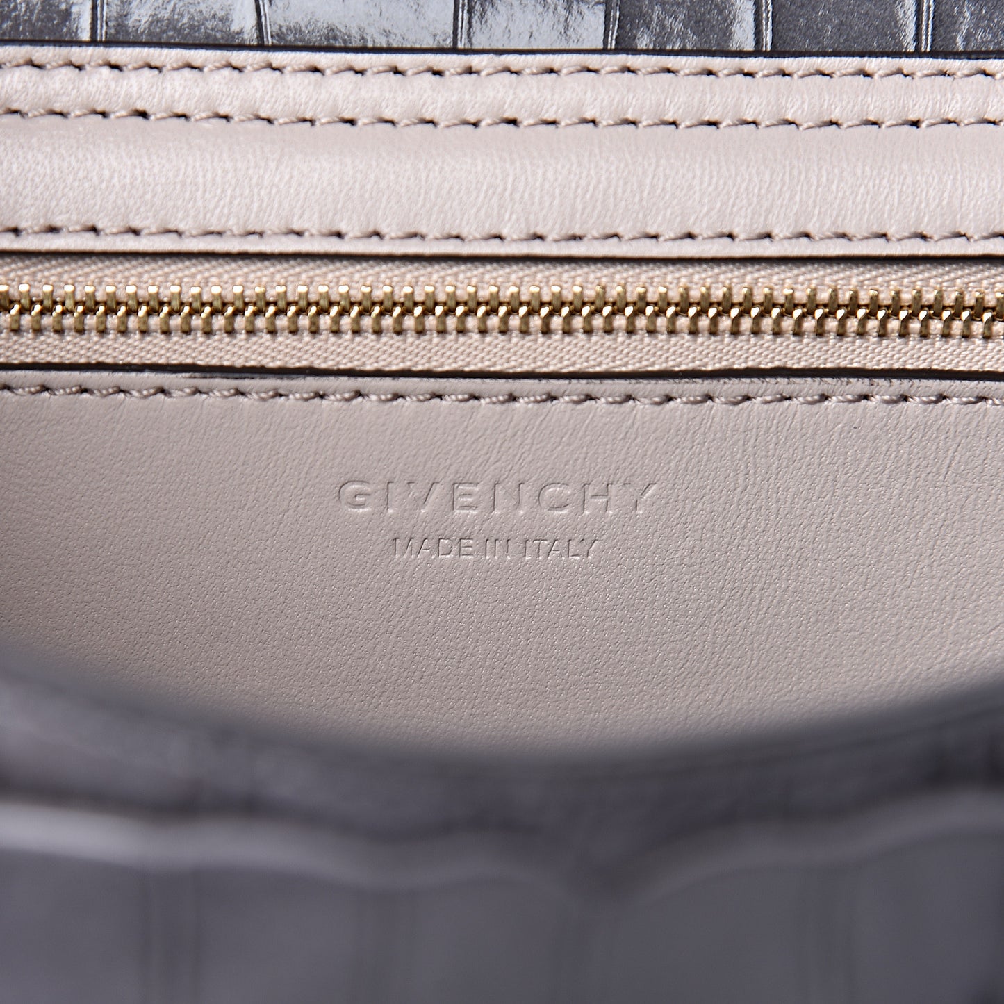 Calfskin Crocodile Embossed Small Mystic Shoulder Bag Storm Grey