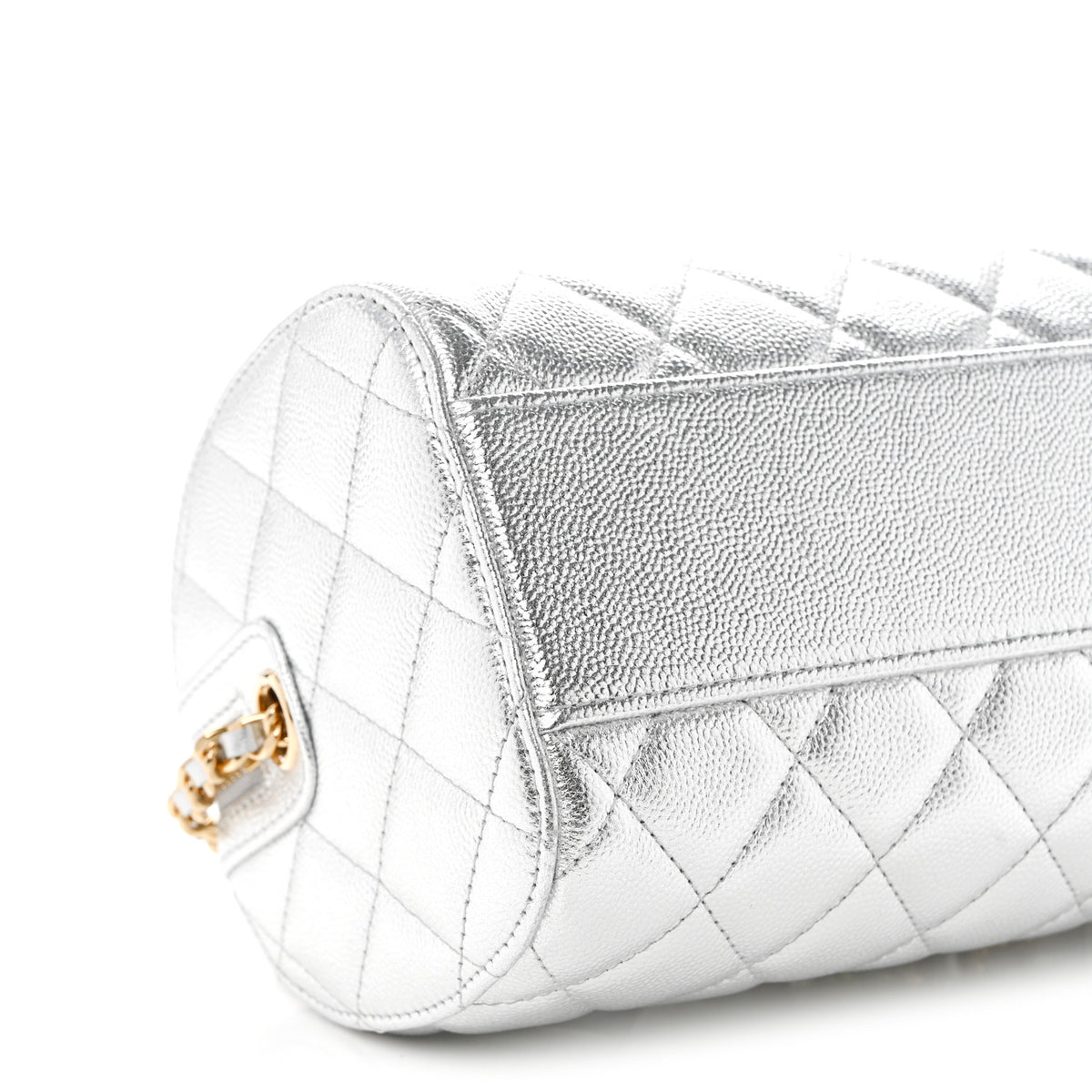 Chanel Metallic Caviar Quilted Barrel Clutch With Chain Silver 9 of 10