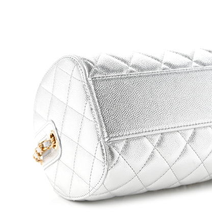 Chanel Metallic Caviar Quilted Barrel Clutch With Chain Silver 9 of 10