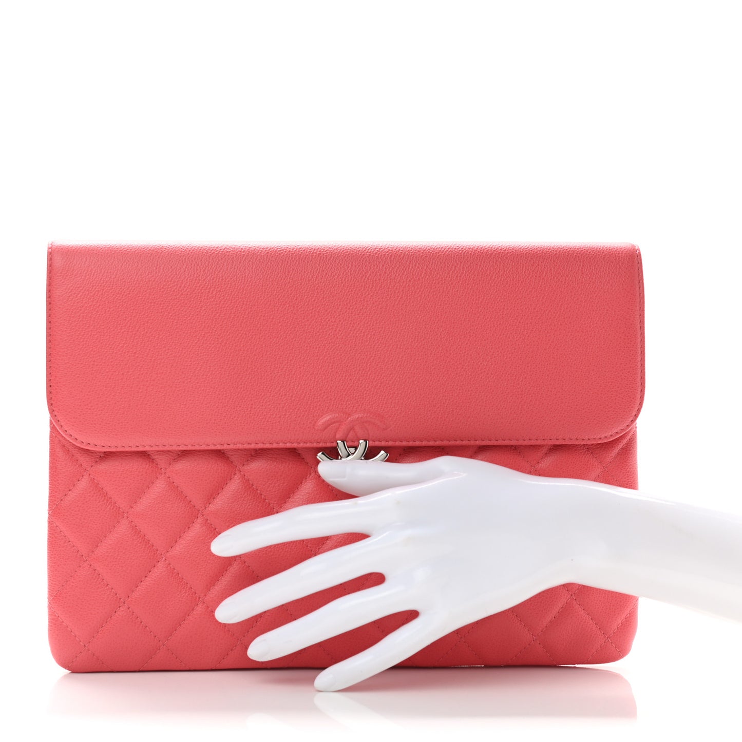 Grained Calfskin Quilted CC Box Pouch Red