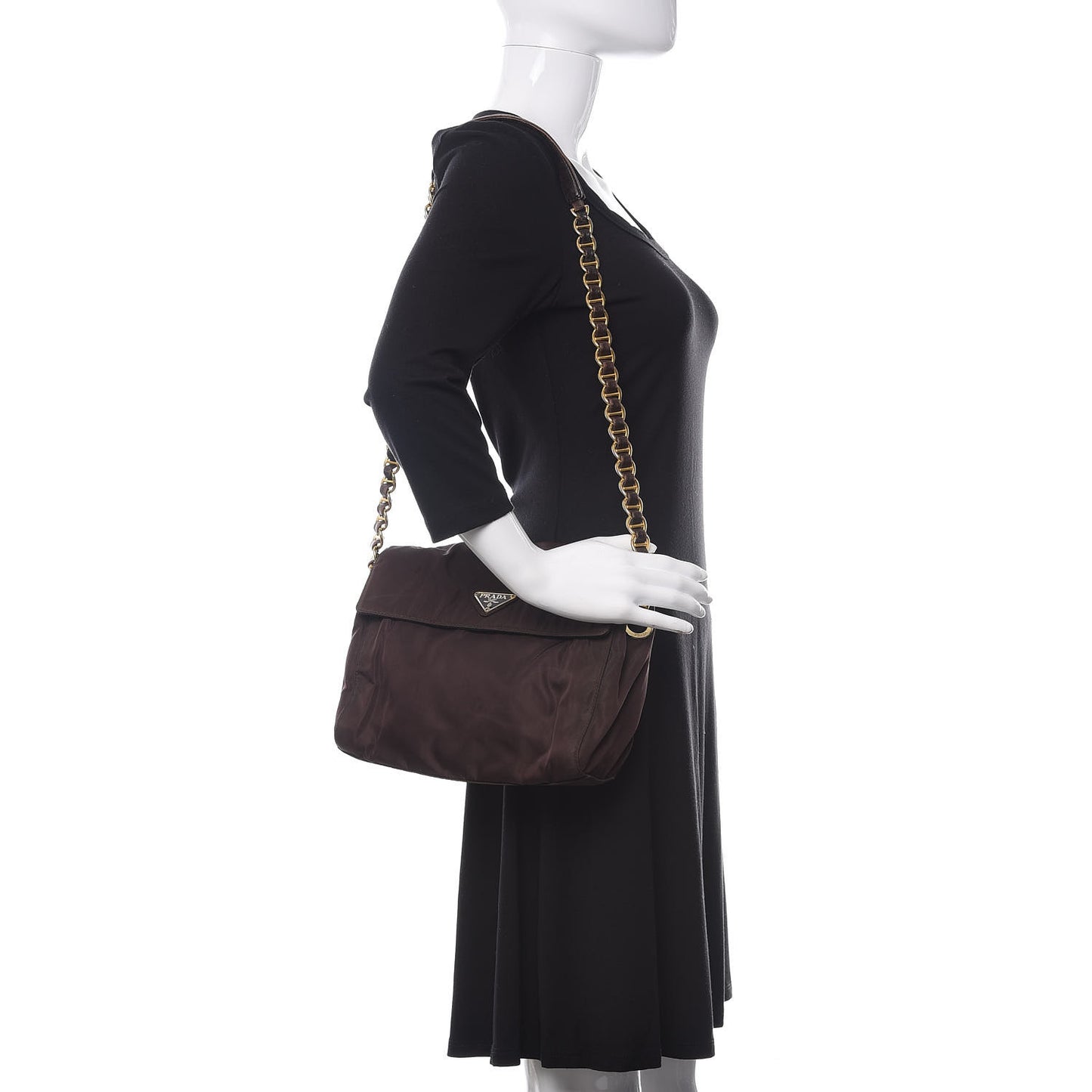 Nylon Tessuto Chain Shoulder Bag Ebano