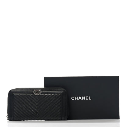 Chanel Caviar Chevron Quilted Zip Around Boy Wallet Black 9 of 9