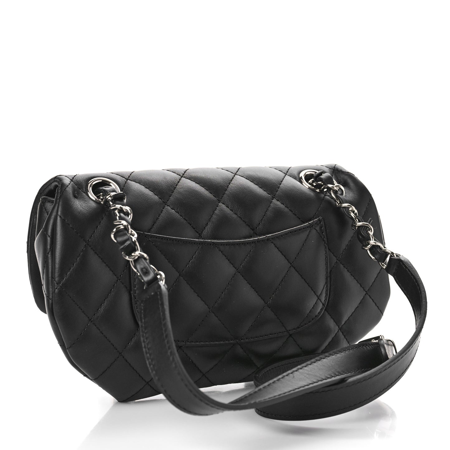 Calfskin Quilted CC Uniform Flap Belt Bag Black