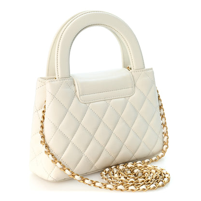 Chanel Shiny Aged Calfskin Quilted Nano Kelly Shopper White 3 of 9