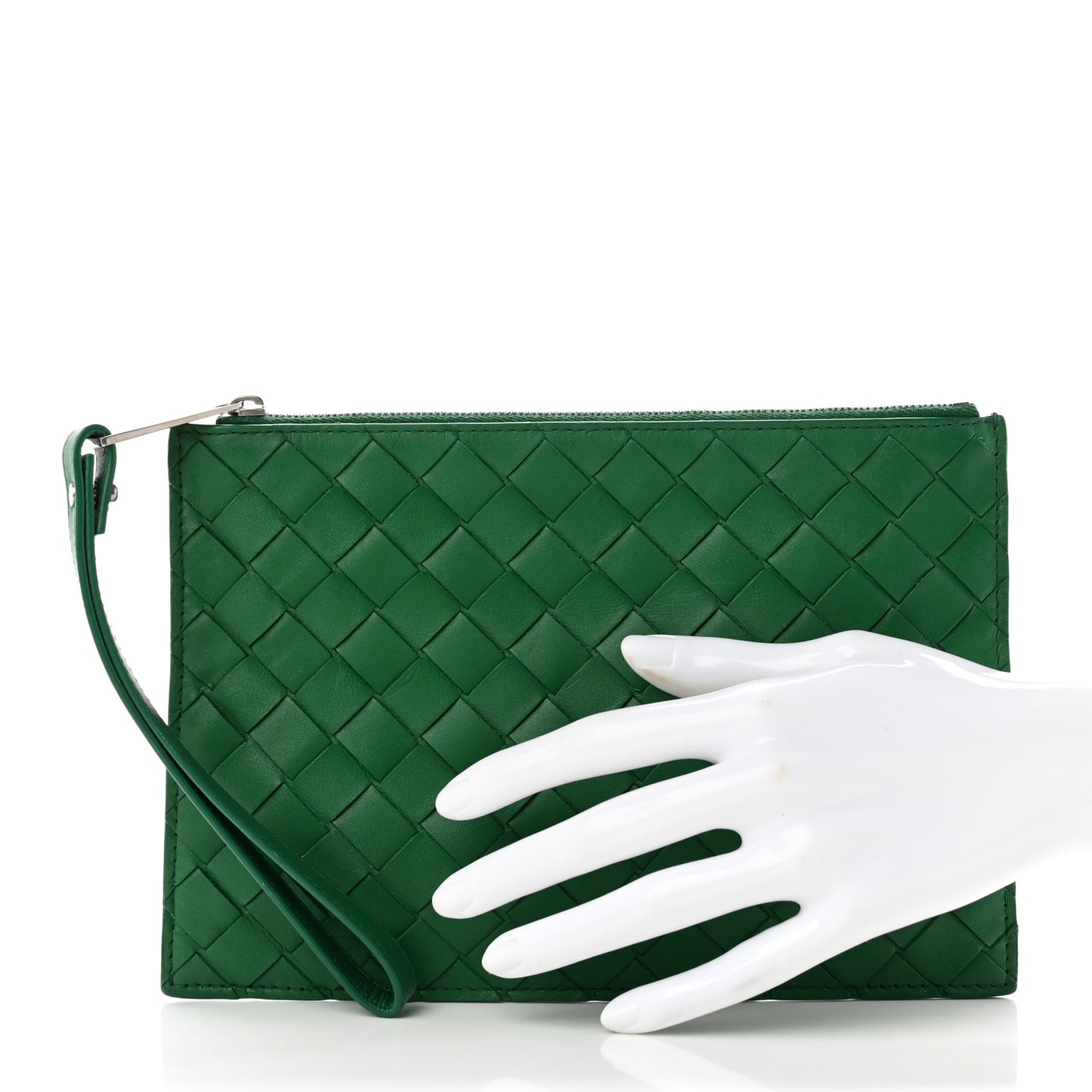 Nappa Intrecciato Wristlet Zip Wallet Racing Green