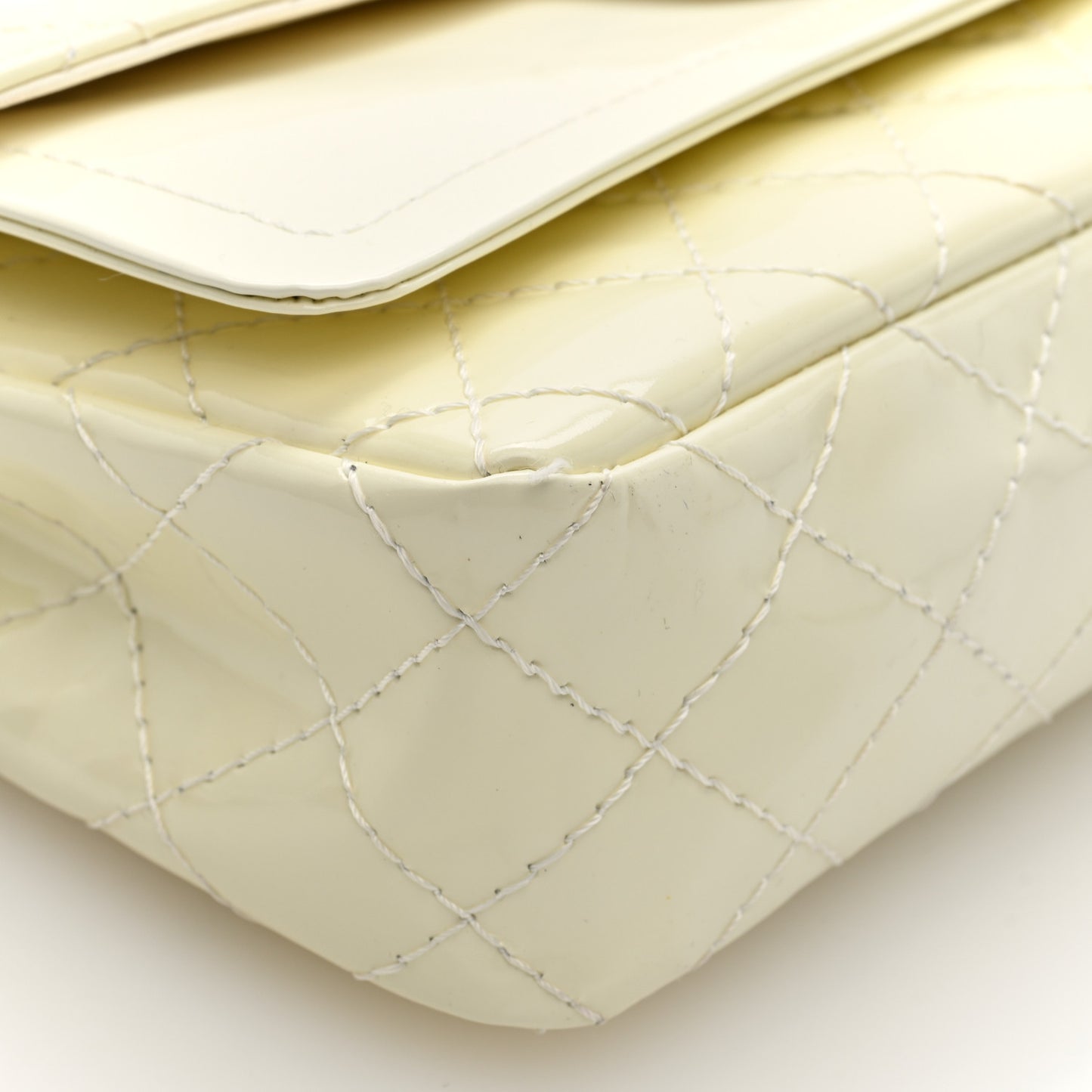Patent Calfskin Quilted Rectangular Double Flap White