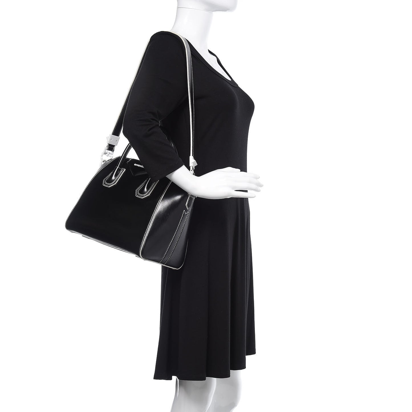 Calfskin Contrast Topstitch Small Antigona Black White