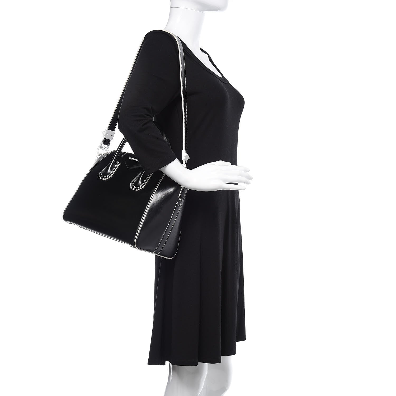 Givenchy Calfskin Contrast Topstitch Small Antigona Black White 2 of 11