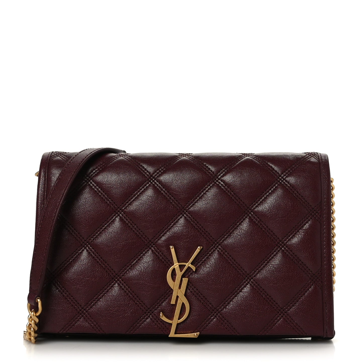 Lambskin Diamond Quilted Becky Chain Wallet in Burgundy