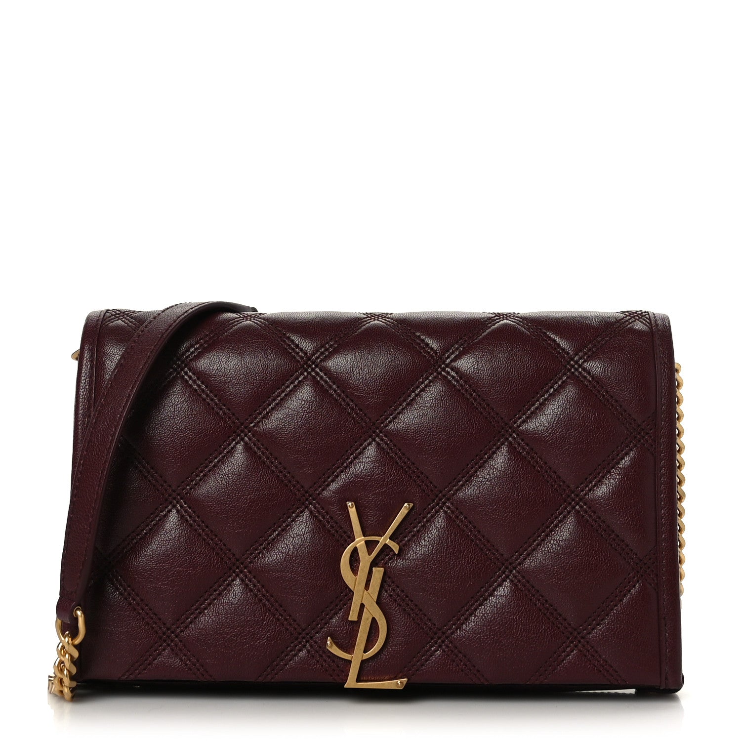 Saint Laurent Lambskin Diamond Quilted Becky Chain Wallet in Burgundy 1 of 9