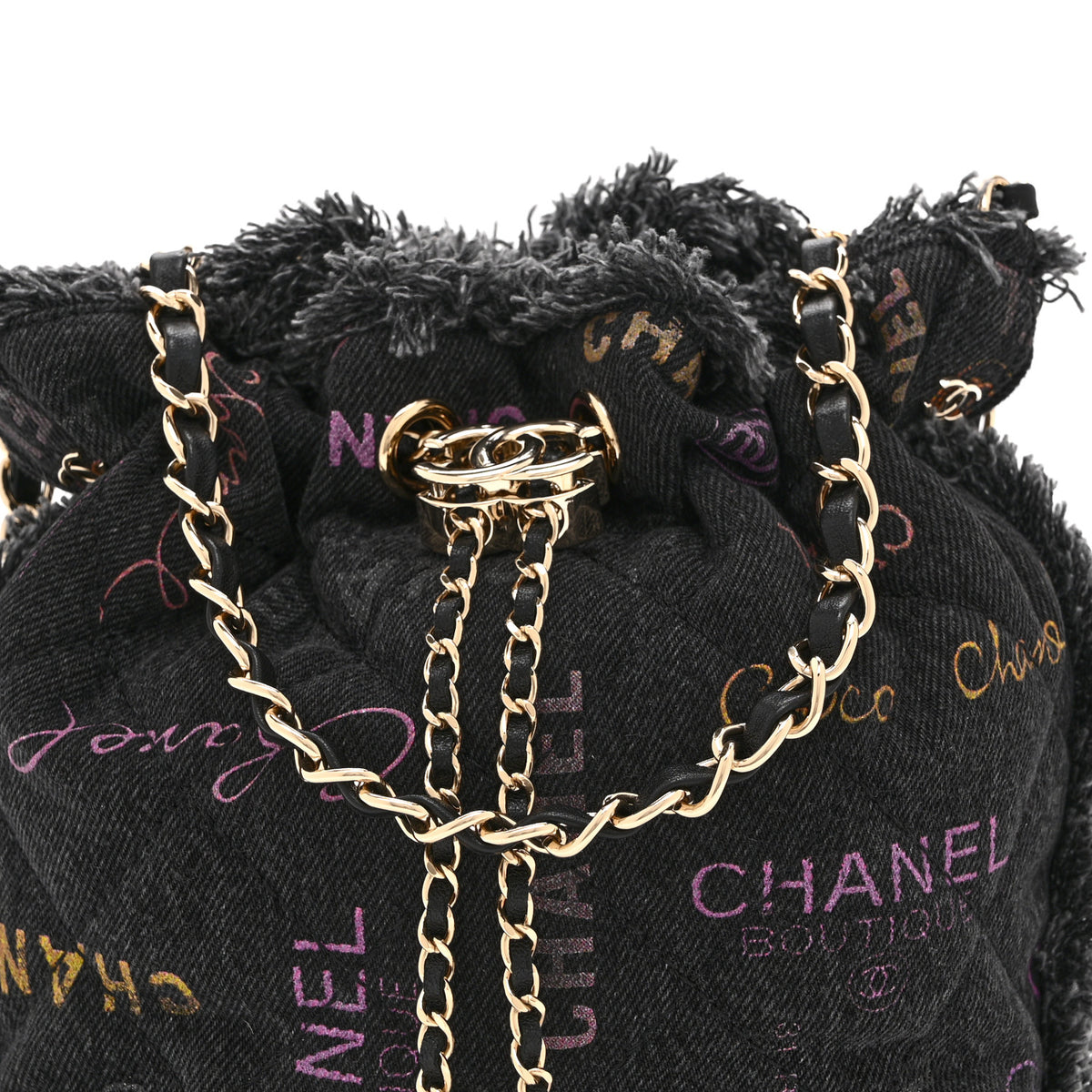Denim Quilted Mood Small Bucket With Chain Black Multicolor