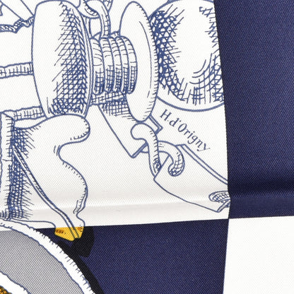Hermes Silk L Instruction Du Roy Scarf 90 Marine White Or 3 of 5