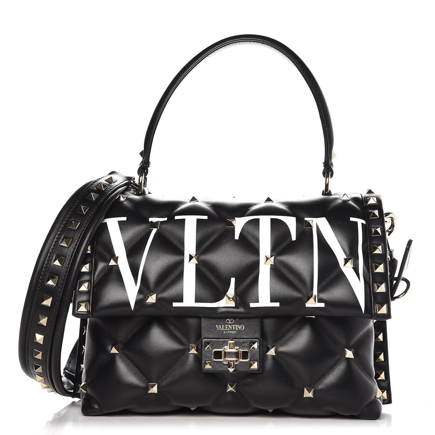 Lambskin VLTN Print Candystud Top Handle Bag Black