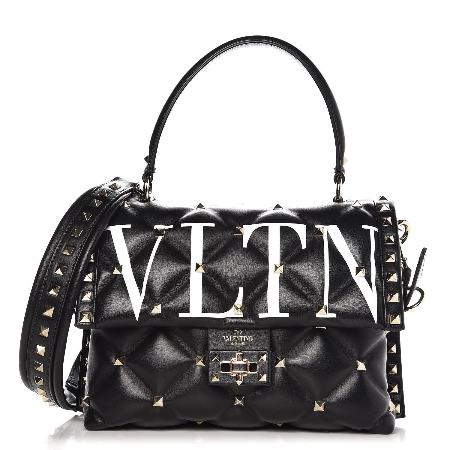 Valentino Garavani Lambskin VLTN Print Candystud Top Handle Bag Black 1 of 8