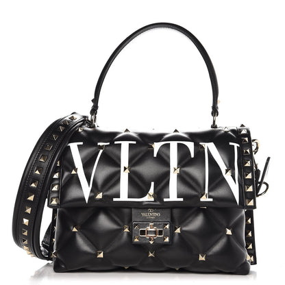 Valentino Garavani Lambskin VLTN Print Candystud Top Handle Bag Black 1 of 8