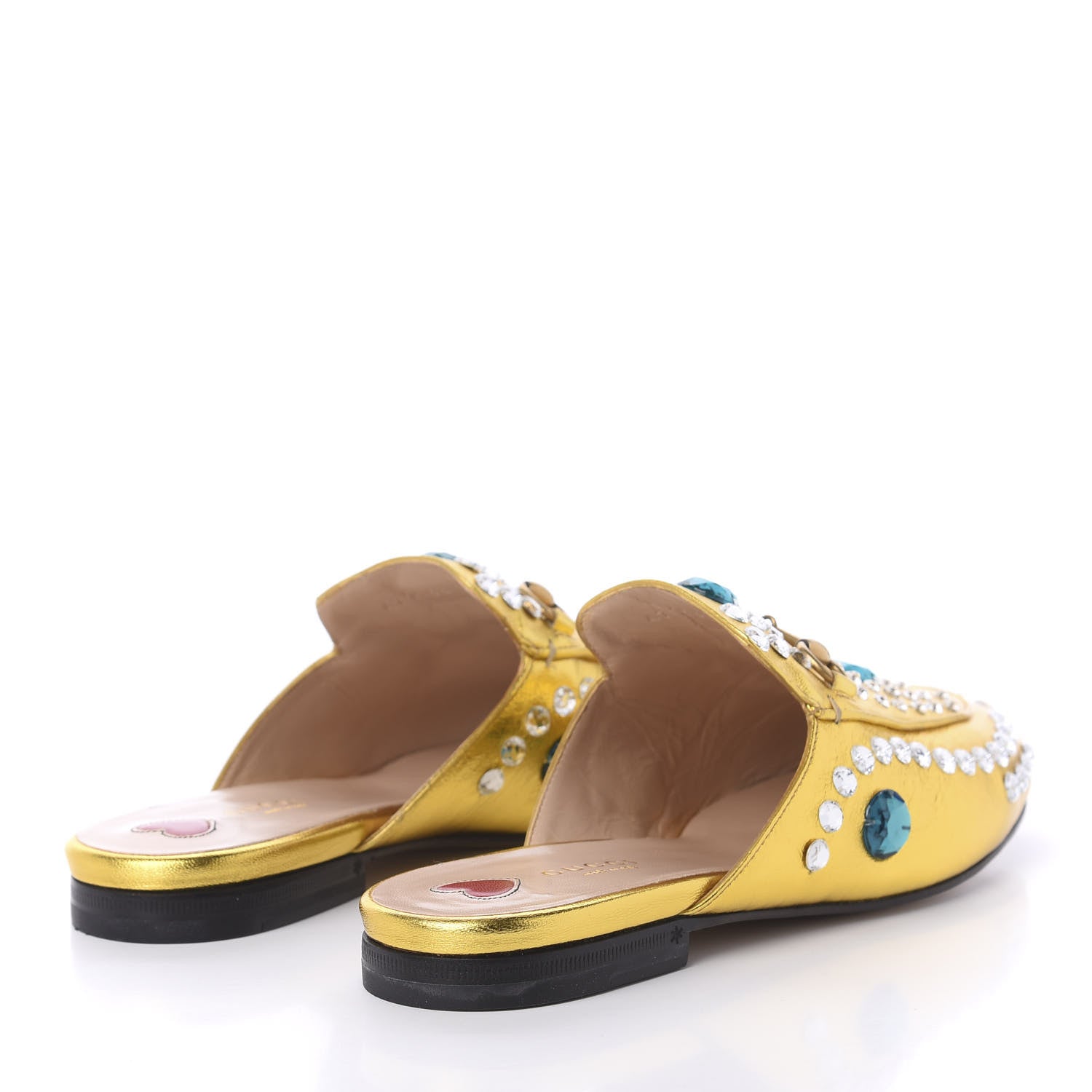 Gucci Metallic Nappa Crystal Womens Princetown Slippers 37.5 Gold 4 of 9