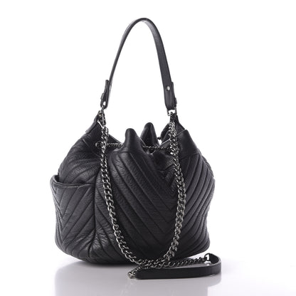 Chanel Deerskin Chevron Medium CC Chain Bucket Drawstring Bag Black 4 of 10