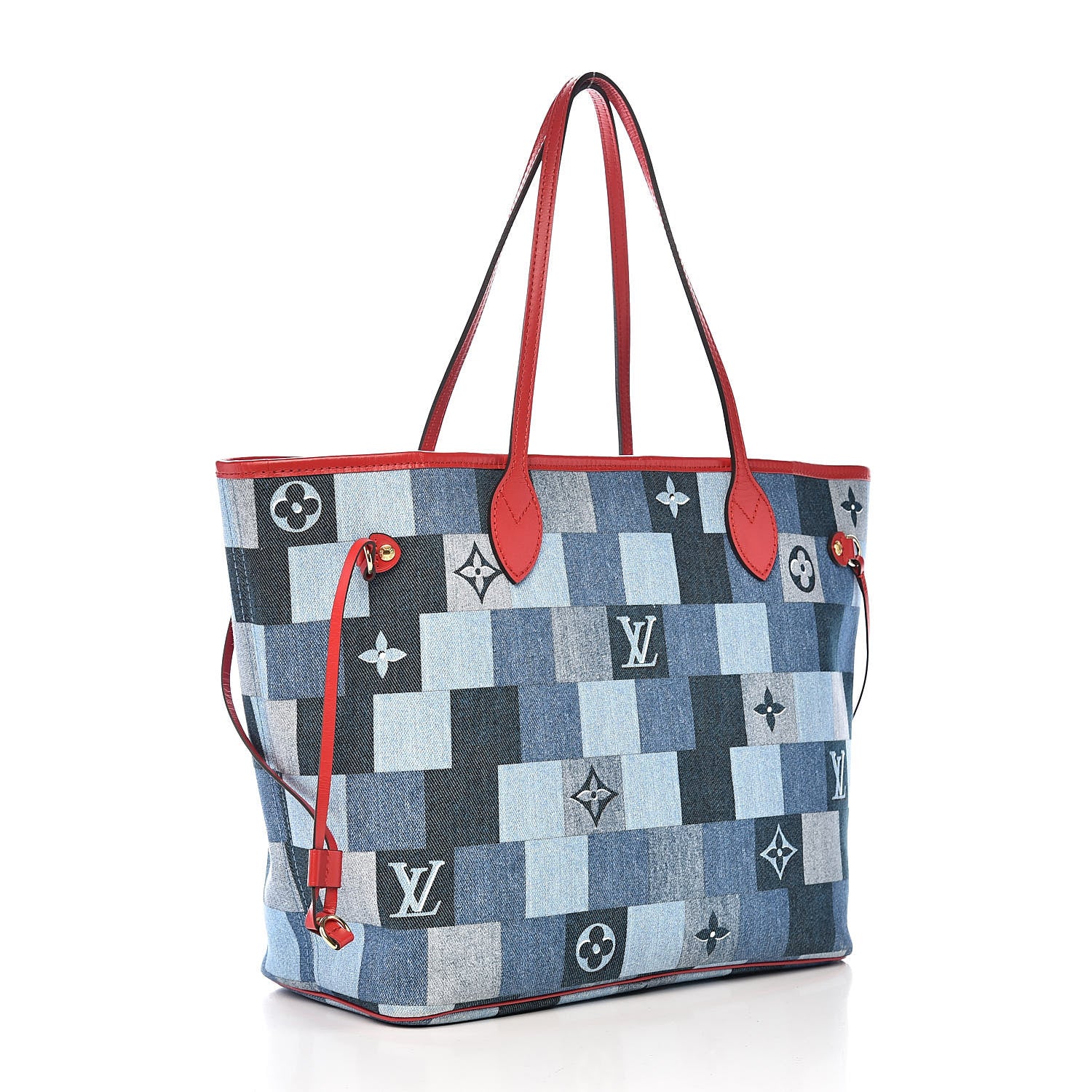 Louis Vuitton Denim Damier Monogram Patchwork Neverfull Blue Rouge 4 of 11