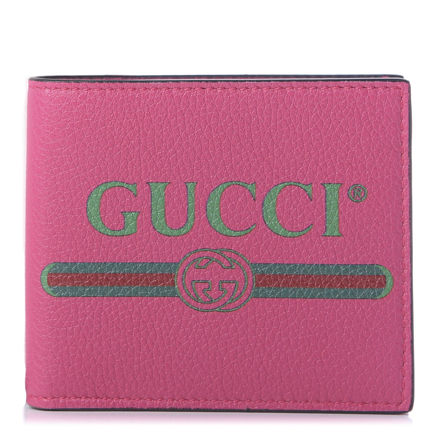 Grained Calfskin Logo Bi-Fold Wallet Box Pink Green