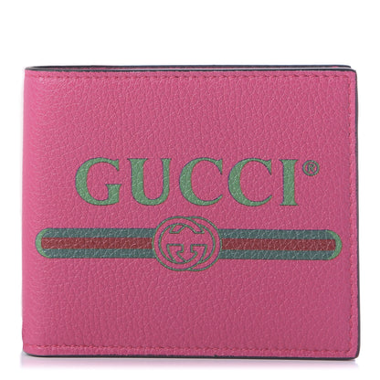 Gucci Grained Calfskin Logo Bi-Fold Wallet Box Pink Green 1 of 10