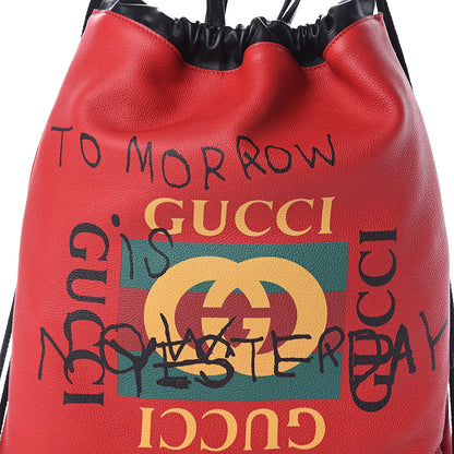 Gucci Calfskin Coco Capitan Logo Drawstring Backpack Hibiscus Red 6 of 8