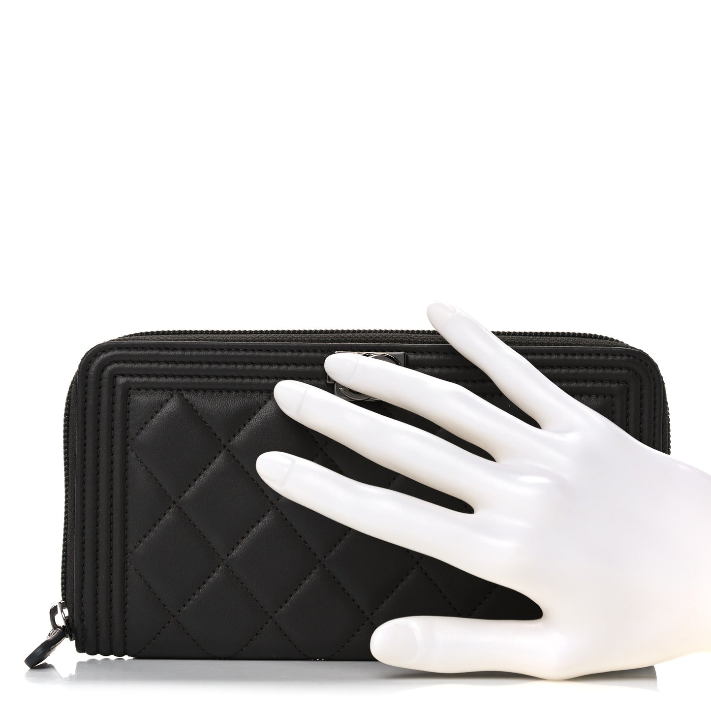 Caviar Quilted Large Boy Zip Around Wallet Grey