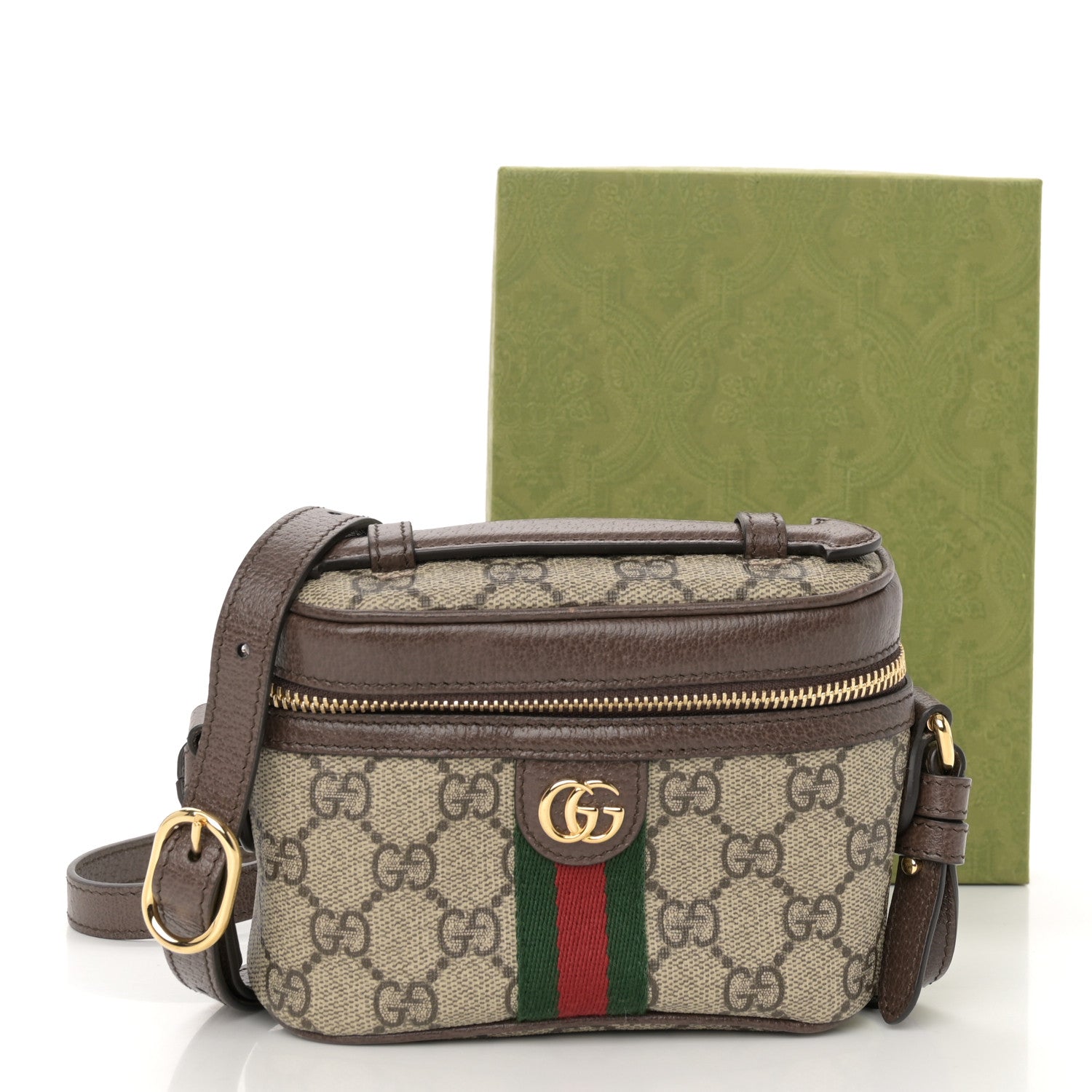Gucci GG Supreme Monogram Textured Calfskin Web Mini Ophidia Top Handle Bag Beige Ebony New Acero 10 of 10
