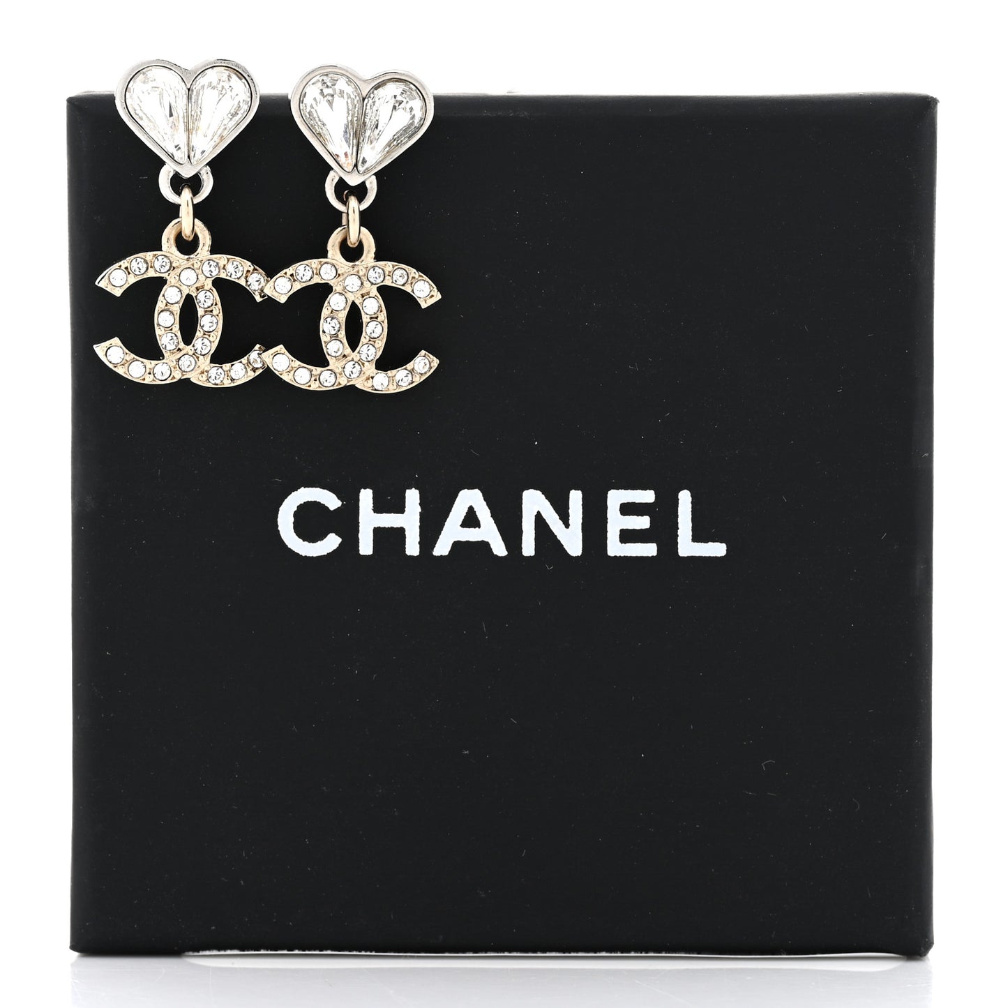 Crystal CC Heart Drop Earrings Gold Silver