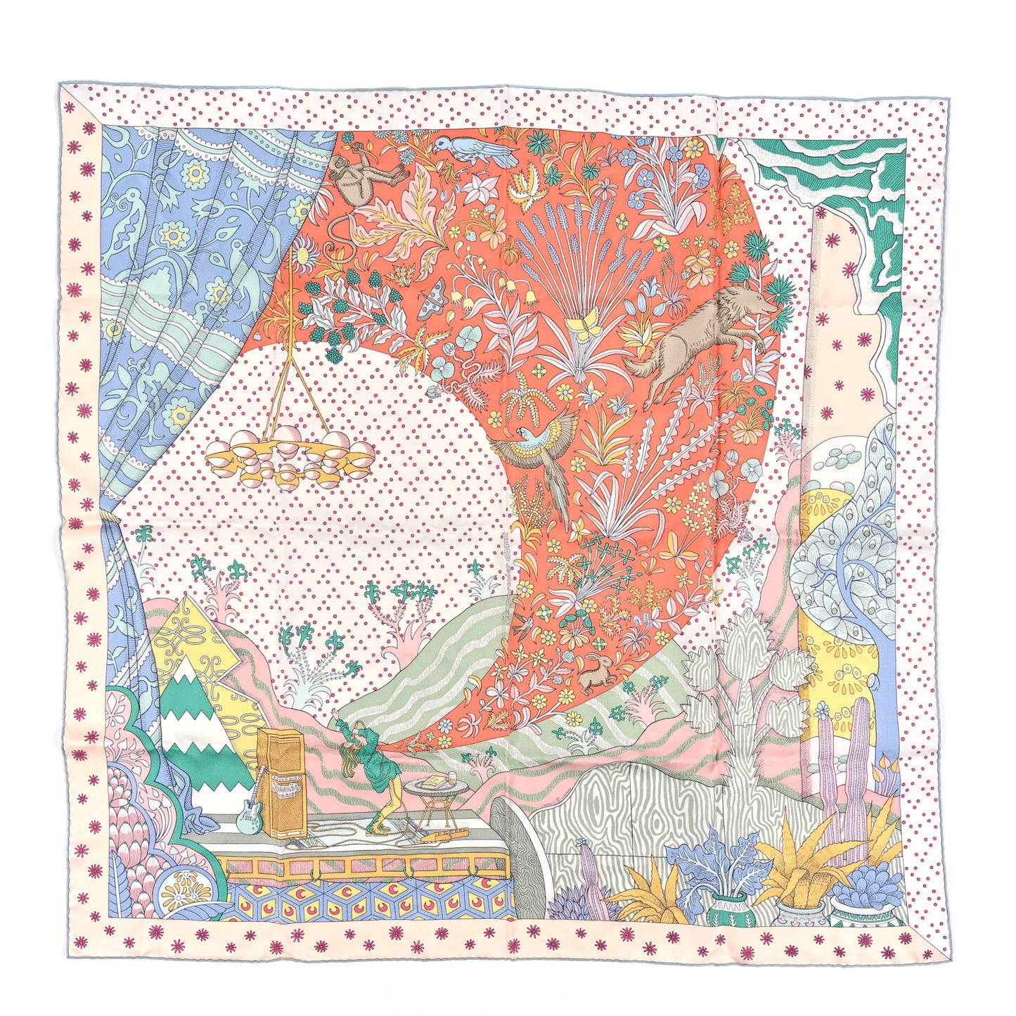Silk Le Premier Chant Scarf 90 Abricot Ciel Vert