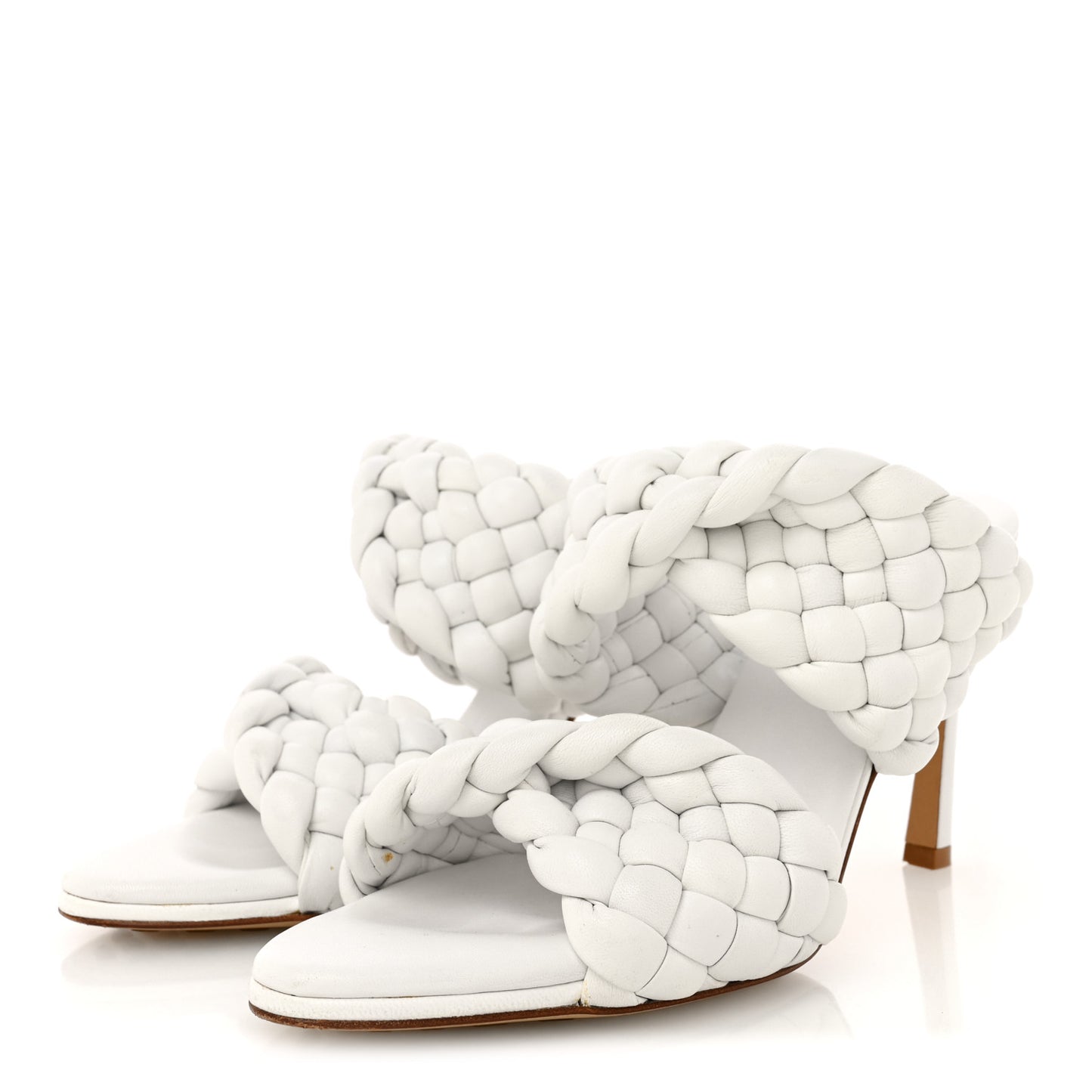 Nappa Twisted Padded Intrecciato Curve Slide Sandals 36 Optic White