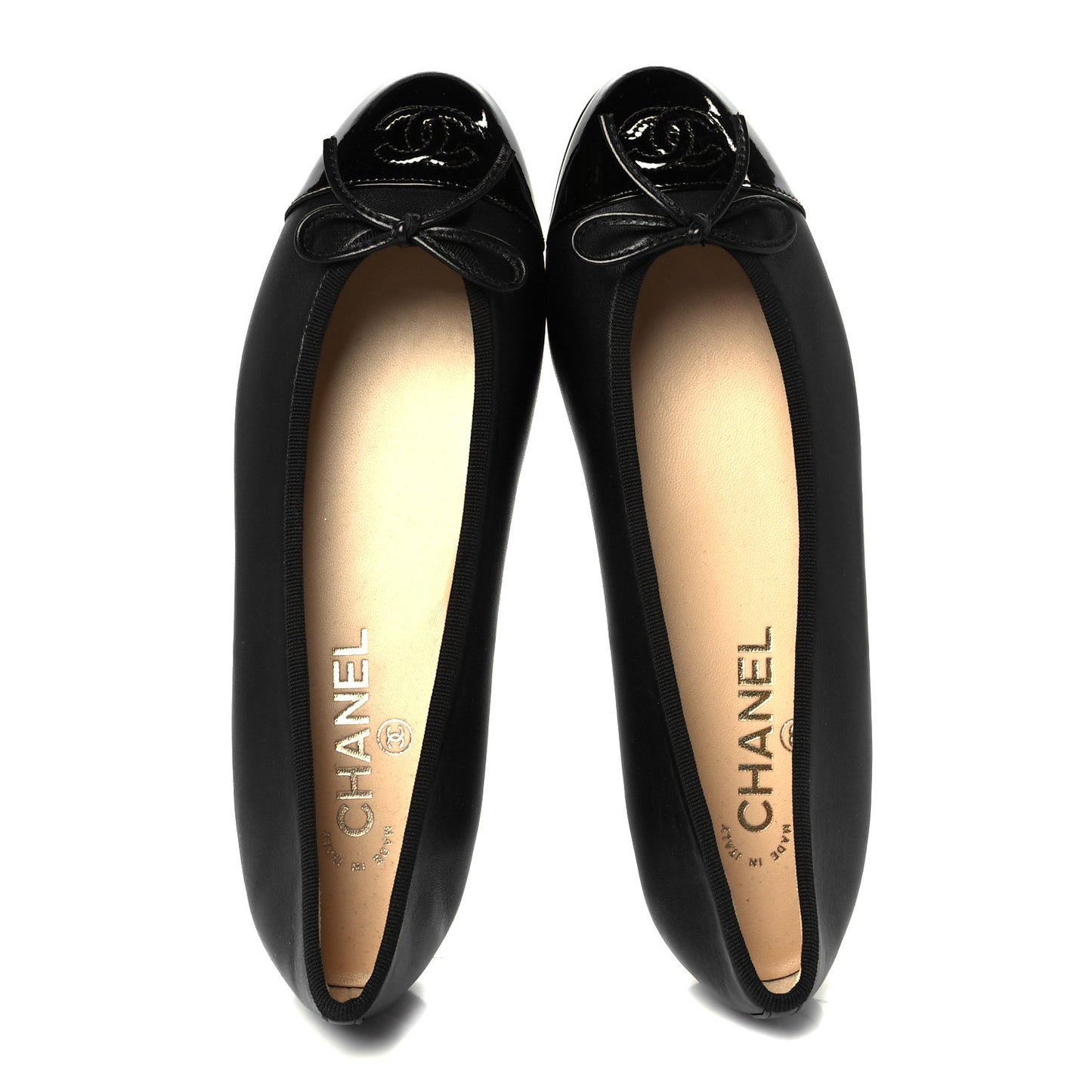 Lambskin Patent Cap Toe Ballerina Flats 38.5 Black