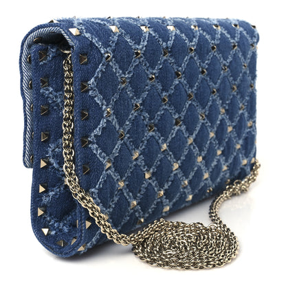 Valentino Garavani Denim Rockstud Spike Wallet on Chain Blue 3 of 10