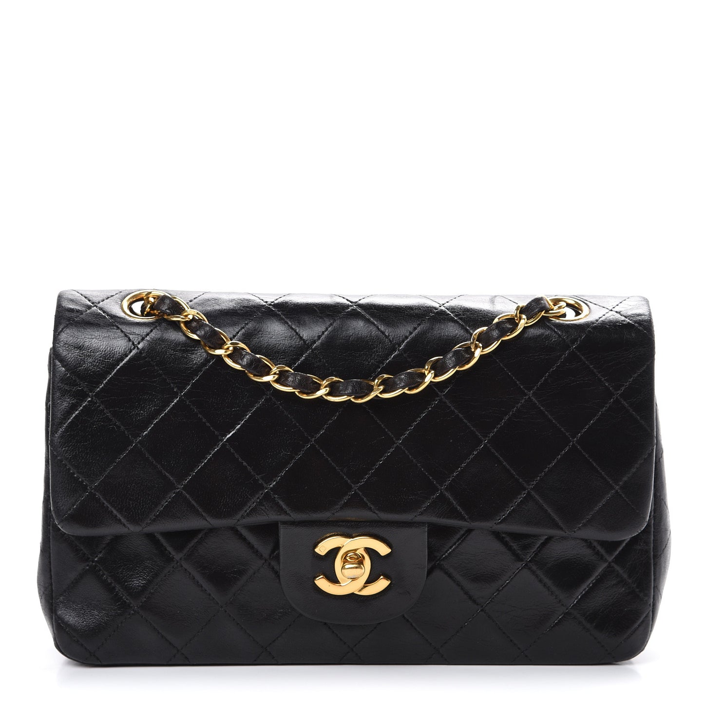 Lambskin Quilted Small Double Flap Black