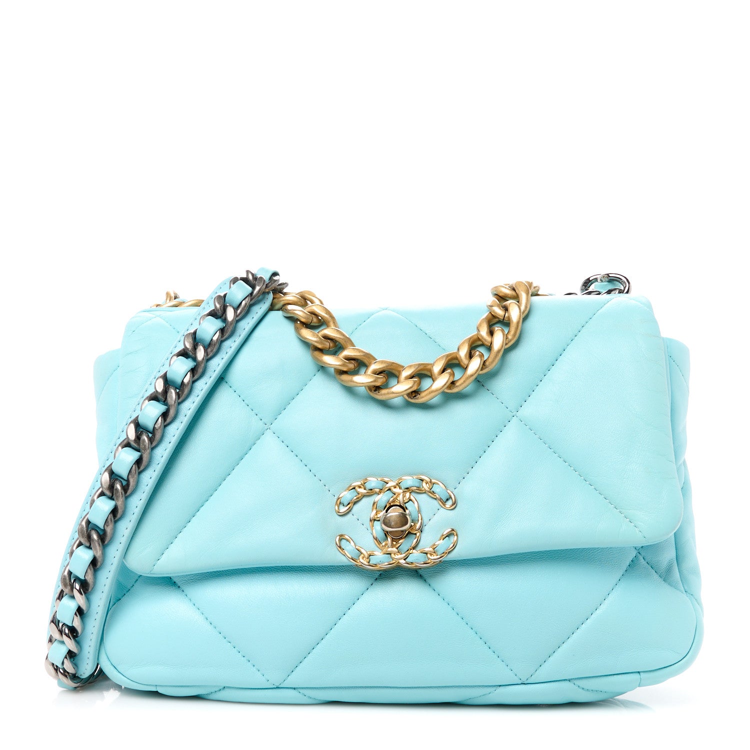 Chanel Lambskin Quilted Medium Chanel 19 Flap Light Blue 1 of 10