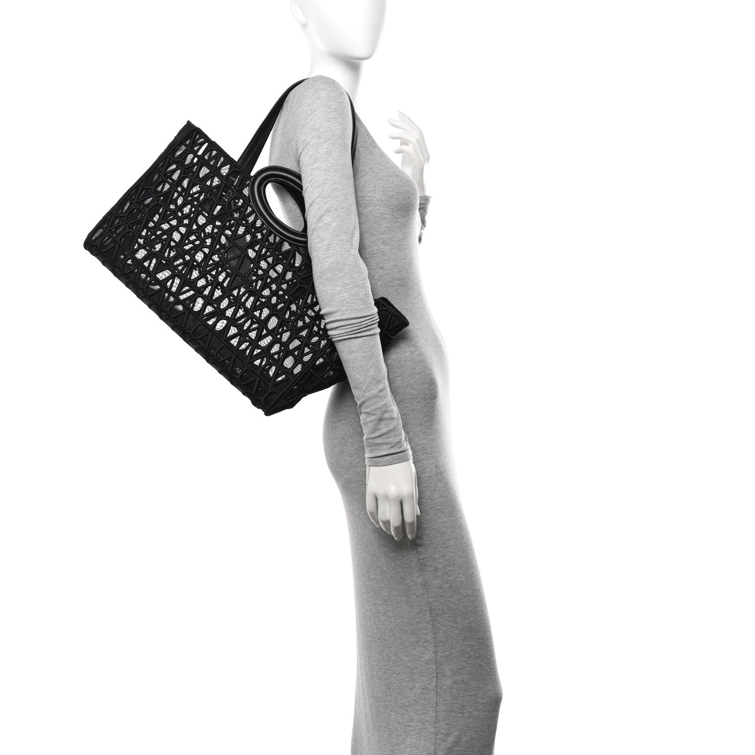 Valentino Garavani Toile Mesh Iconographe Goatskin Le Troisieme Shopping Bag Black 2 of 12