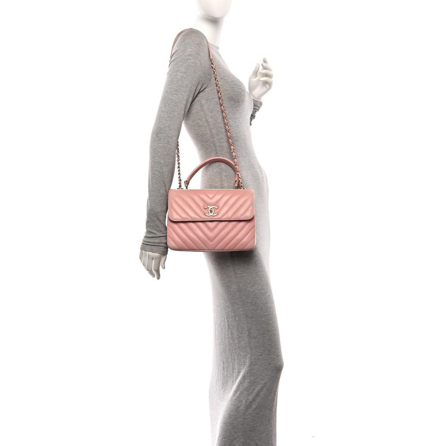 Chanel Lambskin Chevron Quilted Small Trendy CC Dual Handle Flap Bag Light Pink 2 of 14