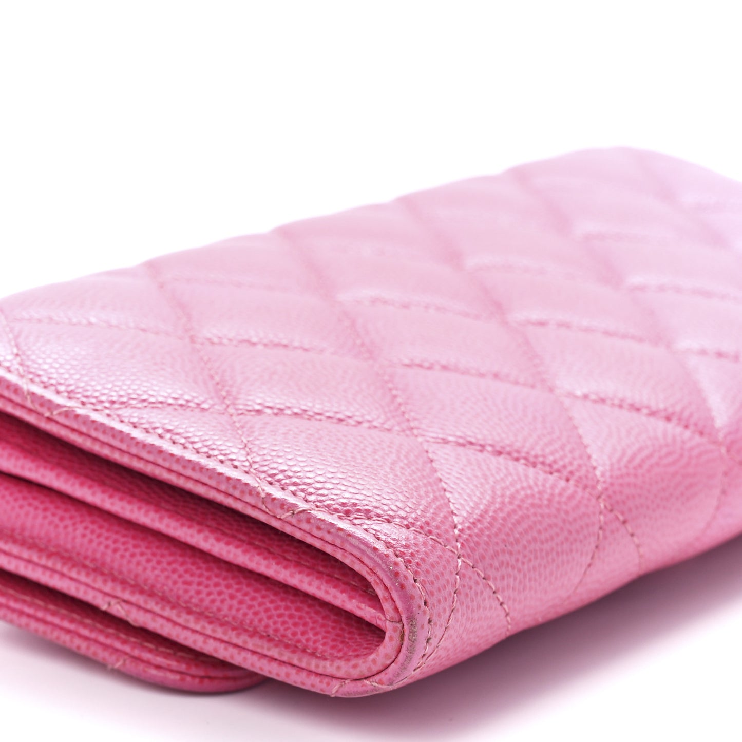 Caviar Quilted Large Gusset Flap Wallet Pink