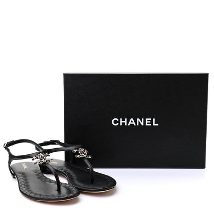 Chanel Lambskin Chain CC Logo Thong Sandals 37 Black 10 of 10